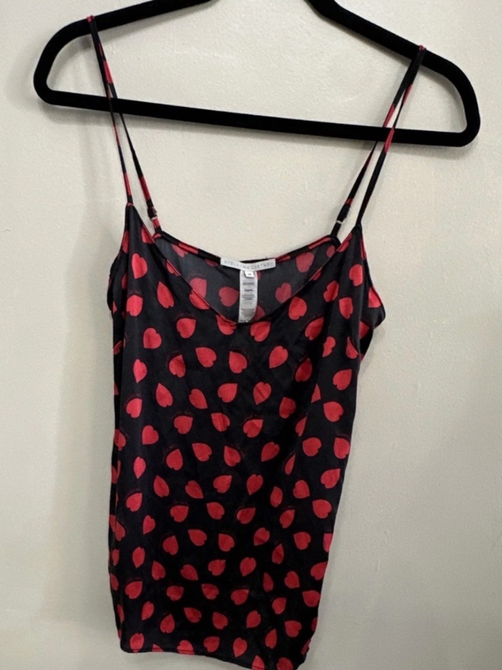 Stella McCartney Silk Satin Heart Print Cami Top Black/Red M
